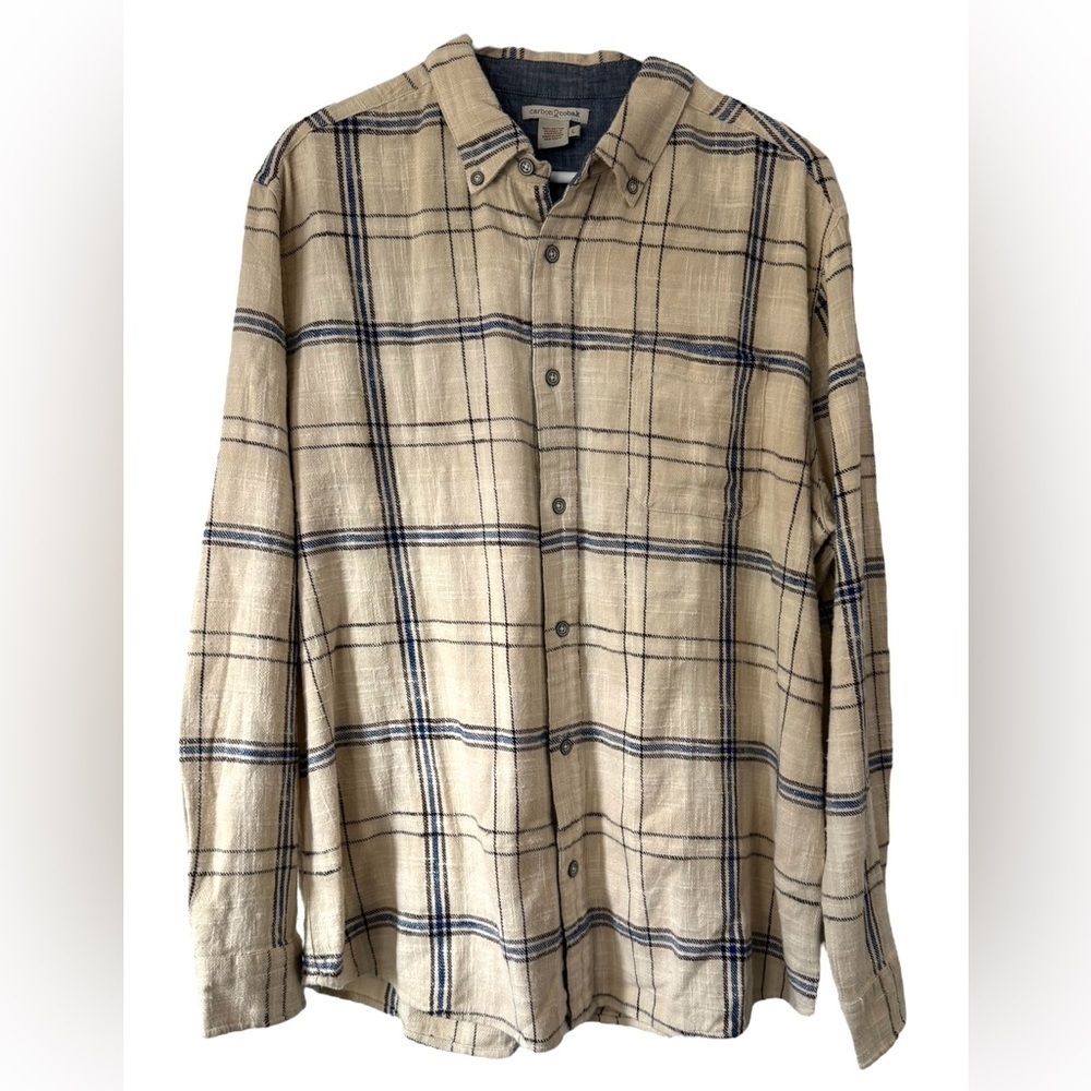 Carbon 2 Cobalt Men’s Flannel Long Sleeve Button Down Blue And Cream Size Large
